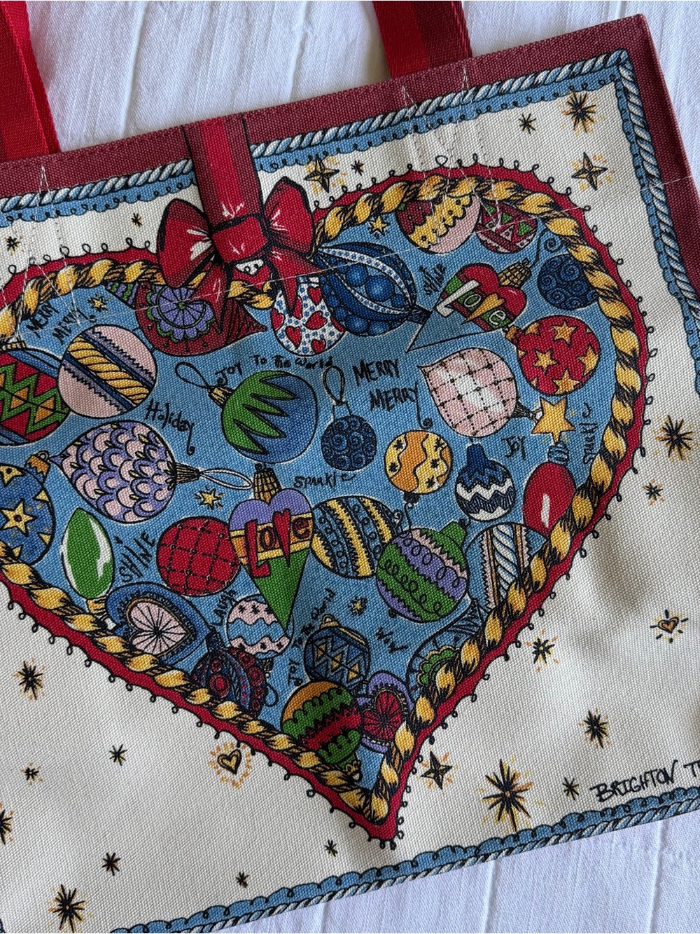 Brighton Holiday Decorative 'Love' Canvas Tote Bag in Red and Multicolor - Picture 3 of 5